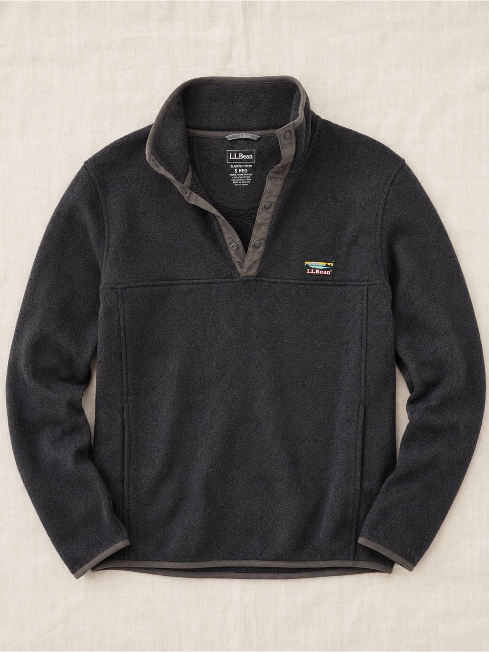L.L. Bean Men's Charcoal Zip-Neck Fleece Pullover Slighty Fitted Size Small